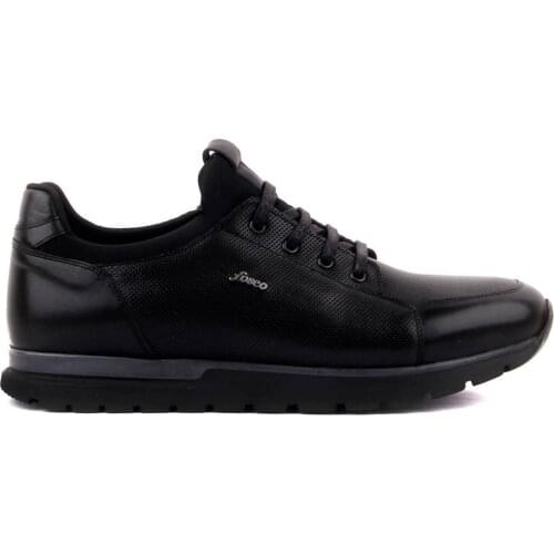 Fosco-Black Genuine Leather Men Casual Shoes Mens Sneakers Casual Shoes Daily Shoes Fashion Man Breathable Walking Shoes Lace Up Flat Shoes