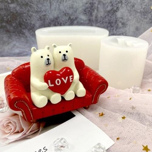 Cartoon Loving Couple Bear Sofa Shape Candle Epoxy Resin Mold Aromatherapy Plaster Silicone Mould DIY Crafts Casting Tools