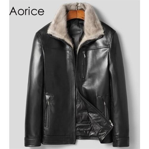 Aorice Men Genuine SheepSkin Leather Jacket Mink Fur Down Coat Male Brand New Winter Parka Jackets Coats MT105