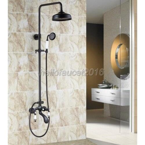 Bathroom Wall Mounted Black Oil Rubbed Bronze Rain Shower Faucet Set with Dual Ceramic Lever Bathtub Mixer Taps lhg132