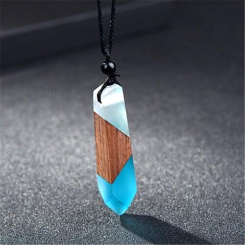Fashion Natural Wooden Men Necklace Handmade Wood Resin Necklace Vintage Statement Necklaces & Pendants Long Rope Jewelry Gifts
