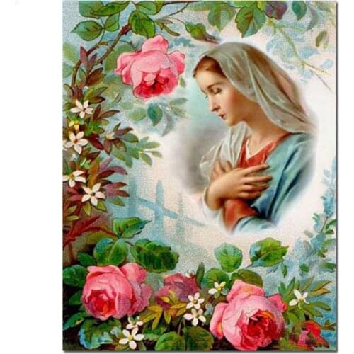 Full diamond painting Religious 5D Diy Square Round Drill Mosaic Diamond diamond embroidery Virgin Mary FlowersZP-3715