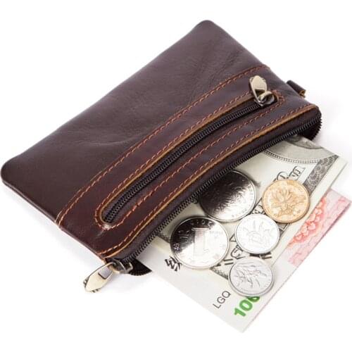 Coin purse genuine leather zip open coffee blue green color exterior zip slot pocket for men 13*8cm coin wallet vintage style
