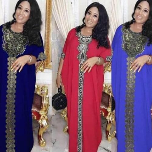 Plus Size African Ankara Dresses For Women Fashion New Africa Boubou Embroidery Shiny Gowns Muslim Abaya Kaftan Djellaba Femme