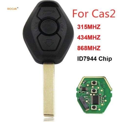 RIOOAK New 3 Button Remote Smart Car Key 315MHZ 434MHZ 868MHZ for BMW CAS2 1 3 5 6 Series X5 ID7944 Chip HU92 Uncut Blade