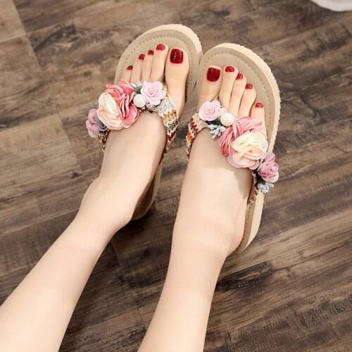 Summer Woman Shoes Women Flower Summer Sandals Slipper Indoor Outdoor Flip-flops Beach Shoes Ladies Platform Slipper