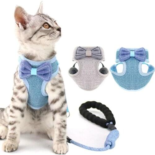 Cat Leash And Bowknot Harness Set Pet Adjustable Harness With Leash For Cats Pets Walking Tractors