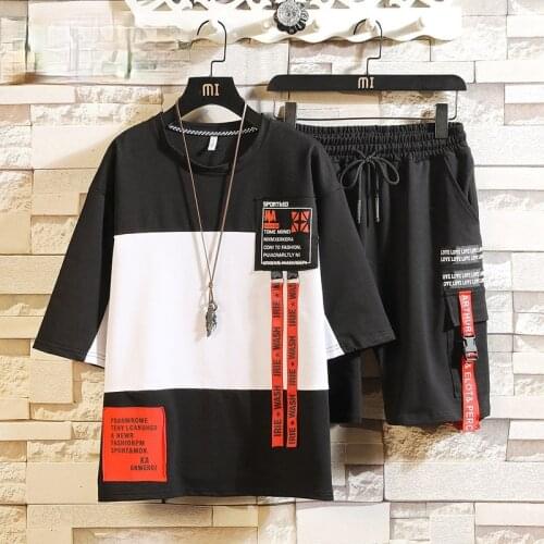 2021 Tracksuit Men sets Summer New Casual Mens Set Student 2 Pieces Man Suit Sportswear Short Sleeve T-shirt Shorts Joggers Set