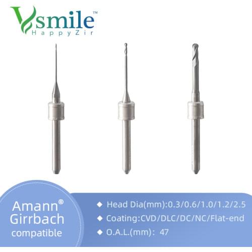 Amann Girrbach Rainbow Coating Dental Milling Burs For Zirconia PMMA Cad Cam Digital Dentures Diamond-like Carbon Milling Tools