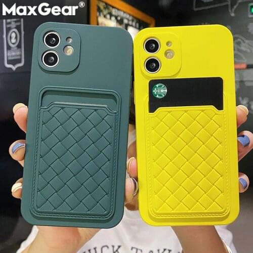 Weaving Card Holder Wallet Shell Case For iPhone 12 Pro Mini 11 XS Max X XR 6S 7 8 Plus SE 2020 Luxury Purse Soft Silicone Cover