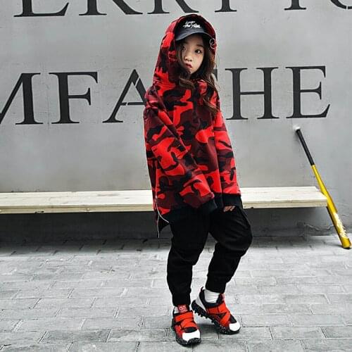 Girls Boys Camouflage Hoodies Sweatshirt Jazz Dance Costumes Kids Pants Hip Hop Clothing Ballroom Dancing Clothes Streetwear