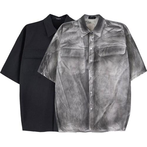 High Street Mens Vintage Loose Fit Short Sleeve Shirt Overalls Multi Pocket Shirts For Man Summer Mens Fashion Shirt Oversized