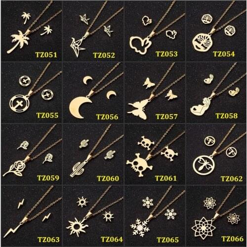 Jisensp Stainless Steel Jewelry Sets Bohemian Coconut Pendant Necklace Earrings Fashion Jewelry for Women Men New Year Gift