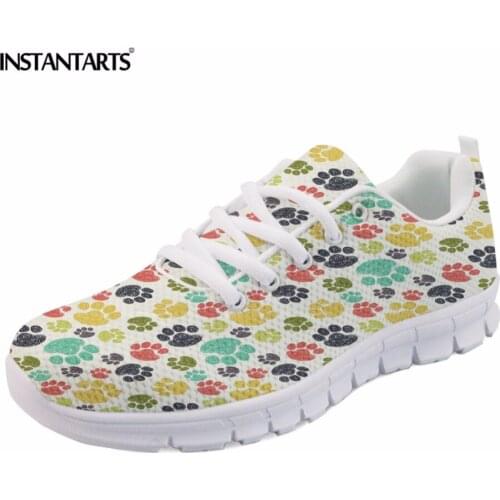 INSTANTARTS 2018 Fashion Sneakers Women Flat Heel Colorful Cats Paws Casual Shoes Soft Womens Sneakers Ladies Air Mesh Flats