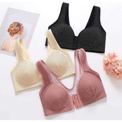 Women Bra Push Up Front Closure Dot Printed Adjustment Type Wire Free Ladies Casual Breathable Underwear