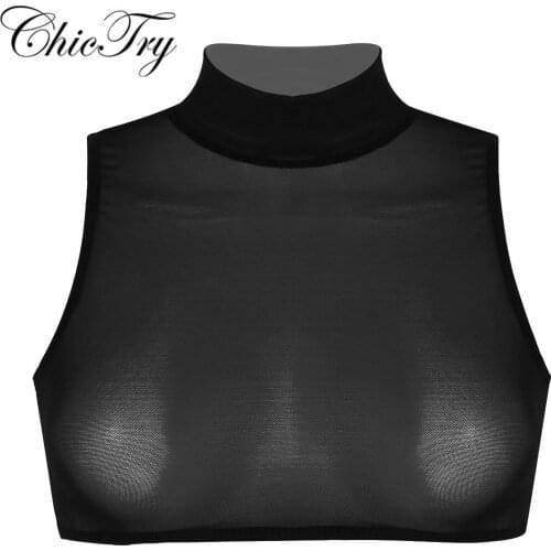 Sexy Female Womens Mesh See Through Sheer Round Neck Sleeveless Bralette Tank Tops Festival Rave Tops for Nightclub Party Wear