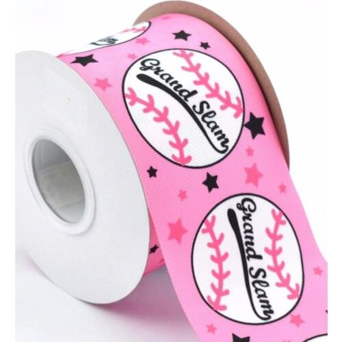 100Y/lot 75mm 3" heat transfer sport softball printed grosgrain ribbon DIY handmade material welcome custom order