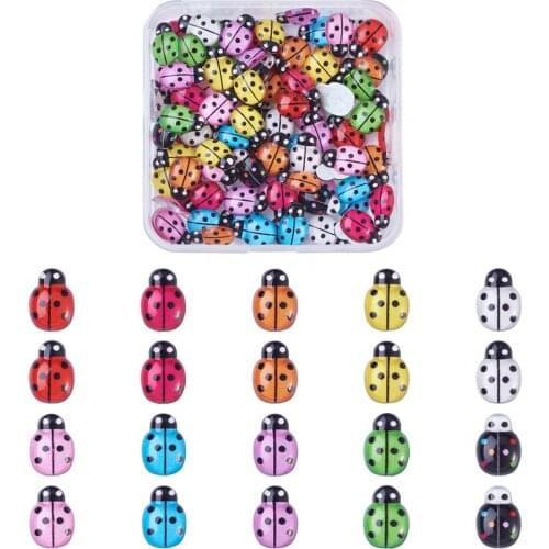 100pcs/box Mixed Ladybug Beetle Flat Back Resin Cabochon Scrapbook DIY Embellishments Jewelry Making Accessories 12.5x8.5x3.5mm