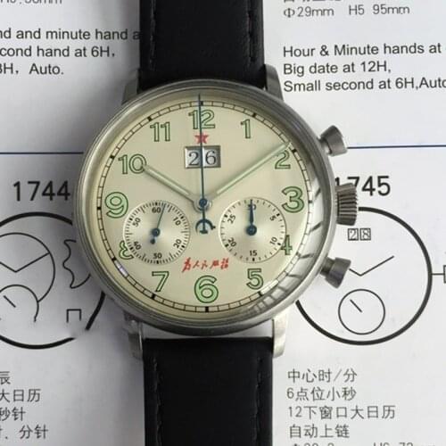 2021 Retro Chronograph1963 Mens Watch Large Calendar ST1931 Seagull Movement Military Mechanical Men Watch Pilot Luminous Clock