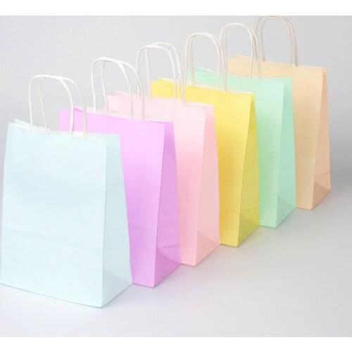 6pcs Kraft Paper Gift Bags Blue/Pink Pastel Bags Candy Rainbow Pastel Party Decoration Baby Shower