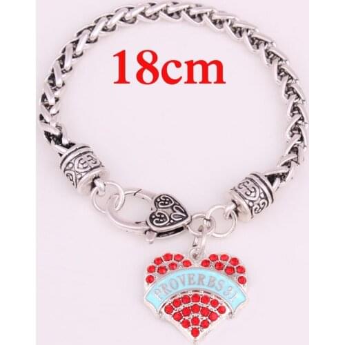 1"*1" inches PROVERBS 31 heart Crystal Charm With 18cm long Wheat Chain Lobster Claw Bracelet