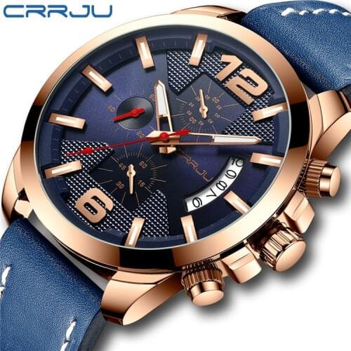 CRRJU 2285 Luxury Multi-function Chronograph Men Wristwatch Fashion Military Sport Waterproof Leather Male Wristwatches