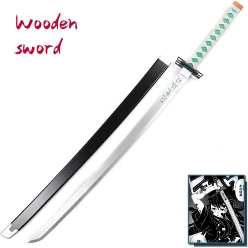 Wooden Sword Weapon Demon Slayer Tokitou Muichirou Cosplay Armed Samurai Espada Sword Prop Wood Ninja Knife Katana Teens Toys