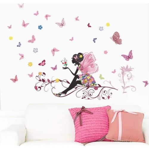 DIY Fashion Girl Fairies Butterfly Floral Wall Sticker For Kids Rooms Bedroom Living Room Decoration Nursery Room Decor Decal