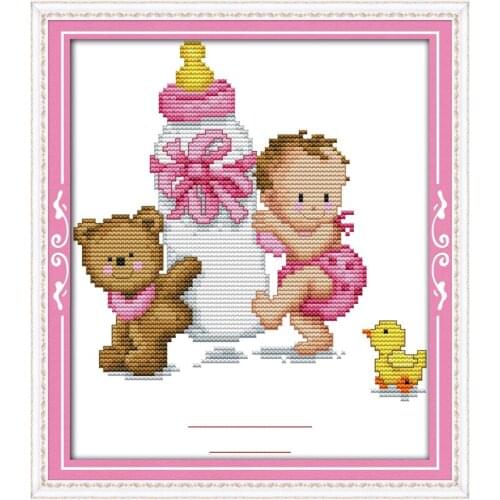 Bottle babys birth record cross stitch kit cartoon count print canvas stitches embroidery DIY handmade needlework plus