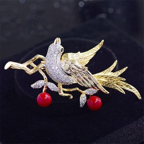 Elegant Statement Pearl Bird Brooches Pins Brand Jewelry Cubic Zirconia Fashion Wedding Gifts Luxury Corsage Accessories