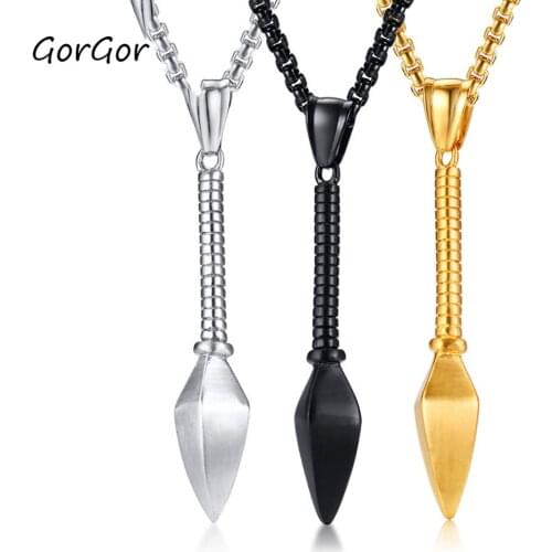 GorGor Necklace Men Stainless Steel Long Chain Pattern Spearhead Pendant Three Colors Available Simple Individuality PN-1221