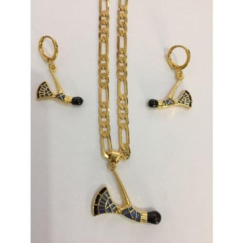 Crystal axe bag Pendant Chain Necklaces Earrings Gold Color PNG Jewellery Set Papua New Guinea Wedding party women girls gifts