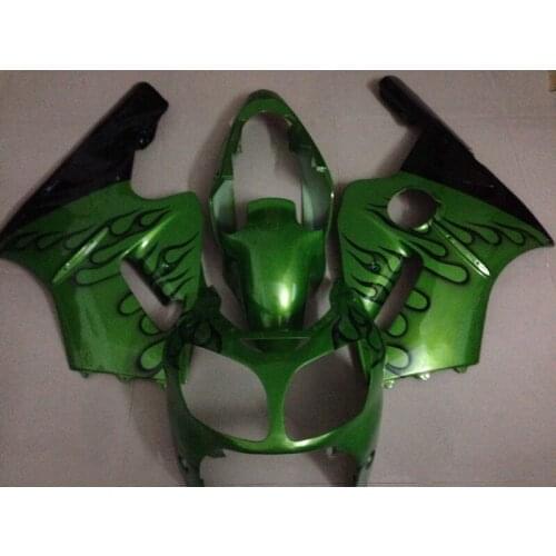 Injection bodywork fairing kit for Kawasaki ZX12R 00 01 black flames green fairings ZX12R 2000 2001(+ tank cover) OT30