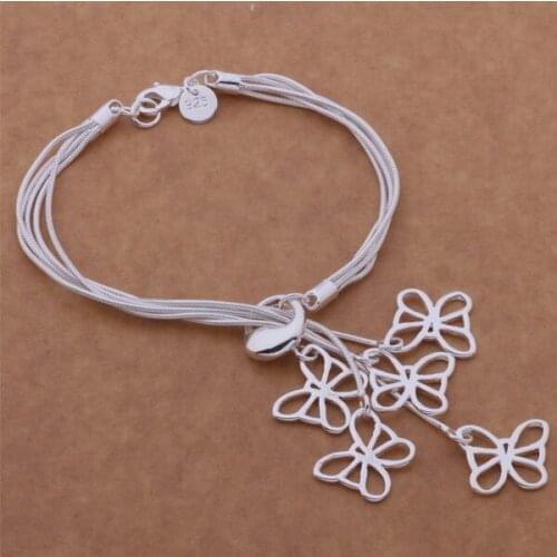 Pretty Silver Plated Bracelets For Women Wholesale Free Shipping Charm Christmas Gifts Fashion Jewelry Hanging Five Butterflies