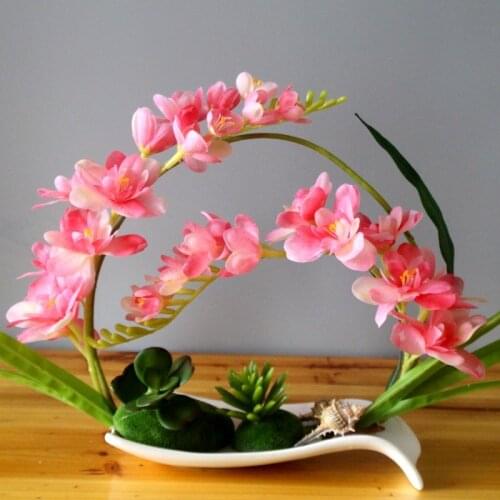 Creative Postoral Home Decoration Ornament Butterfly Orchid PU Artificial Flowers Office Simulation Vase Phalaenopsis Figurine