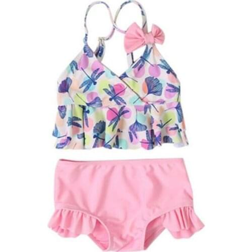 Baby Girls Swimsuit Sleeveless Ruffle Two Piece Swimwear Printing Bathing Suits