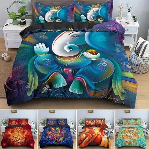 Lord Ganesha 3D Psychedelic Bedding Sets Colorful Mandala Duvet Cover Single King Queen Size With PIllowcase 2/3pcs Bedclothes