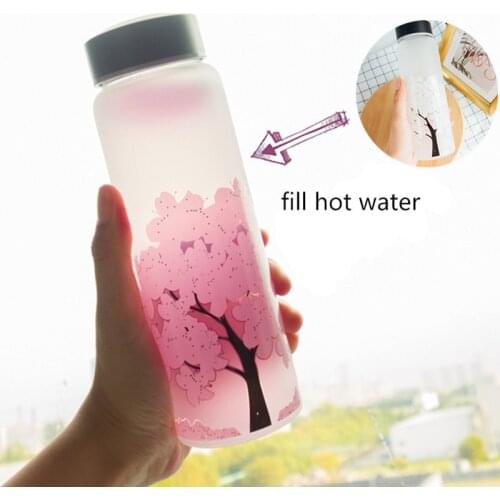 420ml Color Changing Cute Cherry Glass Bottle for Water Temperature Hot Water Coffee Tea Drink Cup Drinkware Bottles Best Gift