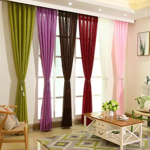 Fashion purple brown cotton sheer tulle linen windows curtains for living room bedroom home decoration