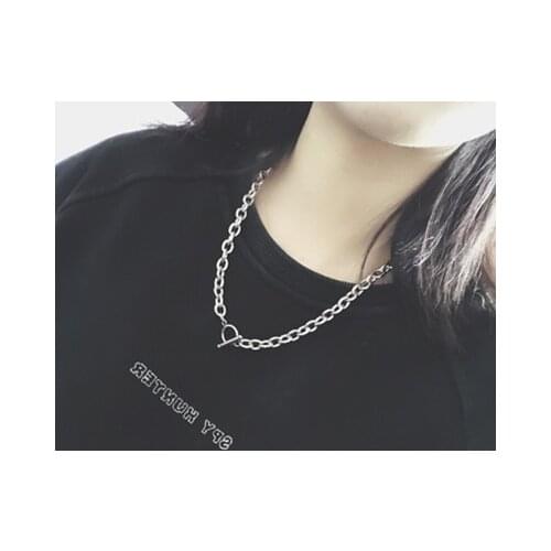 Fashion personality simple word buckle titanium steel street sweater chain trend men and women necklace hot sale