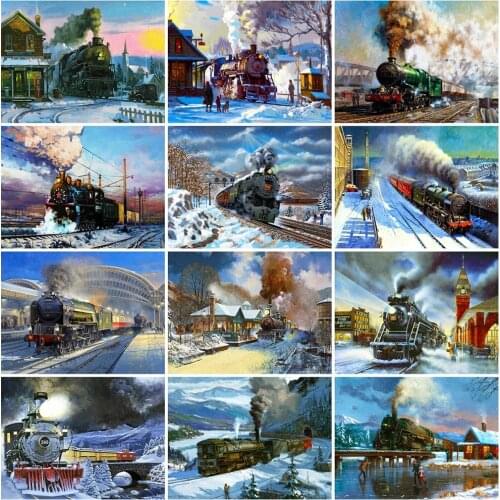 Full Square / Round Drill 5D Diy Diamond Painting Train Craft Kit Diamond Embroidery Winter Landscape Handmade Gifts Home Decor