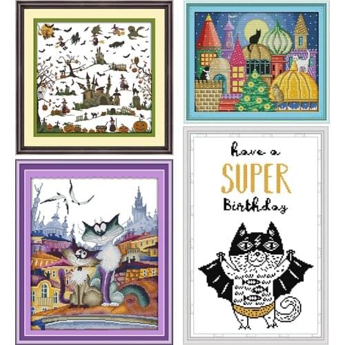 The Witch Castle Joy Sunday Stamped Cross Stitch Kits Patterns Printed 11CT 14CT Counted Print Crafts Embroidery Needlework Sets