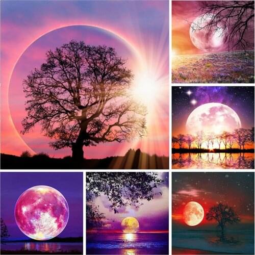 New 5D DIY Diamond Embroidery Moon Landscape Tree Pictures Of Rhinestones Full Diamond Painting Mosaic Home Decoration Gift