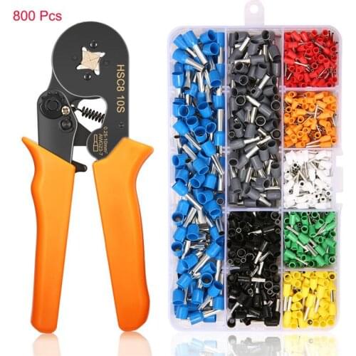 Cable Wire Crimper Crimping Pliers Tool Ferrule Crimpers 800Pcs Copper Insulated Cord Pin End Crimp Terminal Wire Connector Set