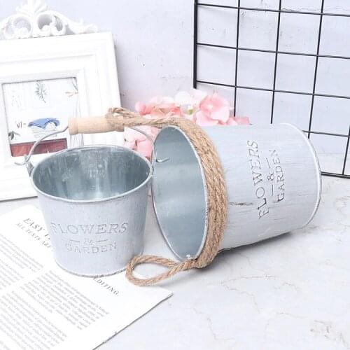 Pastoral Style Ornaments Craft Vase Desktop Garden Flower Bucket Iron Countryside Vintage Decoration Craft for Home Room Office