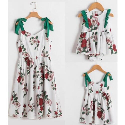 Mom Daughter Matching Dress Summer Flower Printing Girls Vest Dress Family Matching Clothes Mother And Baby Girls Dress Outfits