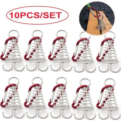10pcs Spiral Shaped Spring Octopus Deck Peg with Carabiner Hook Windstopper Rope Buckle Tent Hooks Board Pegs For Camping Hiking