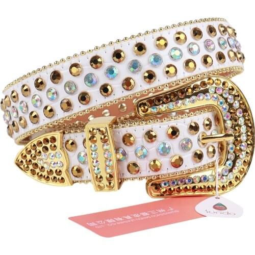 Studded Belt Buckle Rhinestone Belt Men Vintage Leather Strap Women Luxury Designer Girdle White-gold Gothic Jeans Waist Belts