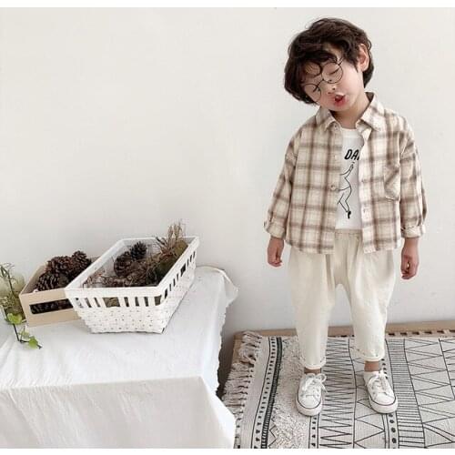 Toddler Boys Shirts Long Sleeve Korean Casual Plaid Shirt for Boys Kids Clothing Fashion Coat Spring Autumn Baby Clothes Tops