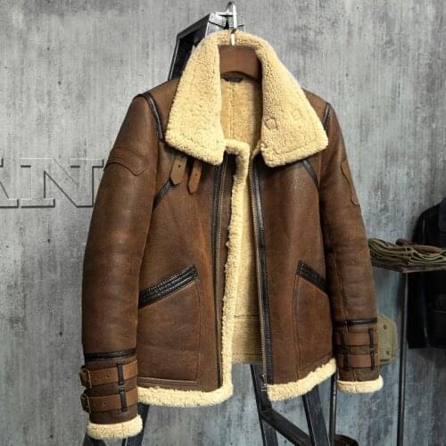 Fur Coat Mens Shearling Jacket B3 Flight Jacket Short Fur Leather Jacket Imported Wool From Australia Mens Sheepskin Aviator P